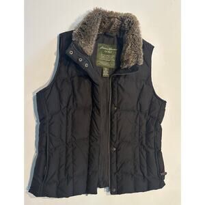 Eddie Bauer Premium Goose Down Vest 700 Fill Women’s Small Black Puffer Fur